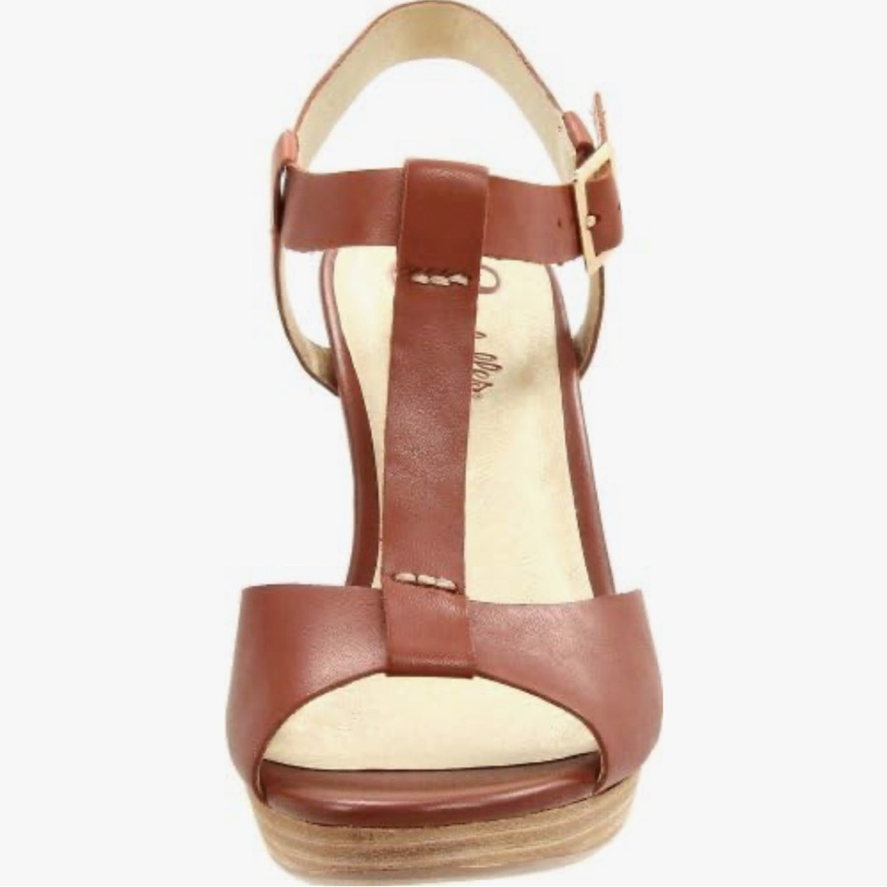 Wooden Platform Leather Sandals  - Seychelles, Size 10, 2.5 inch heels. 70s